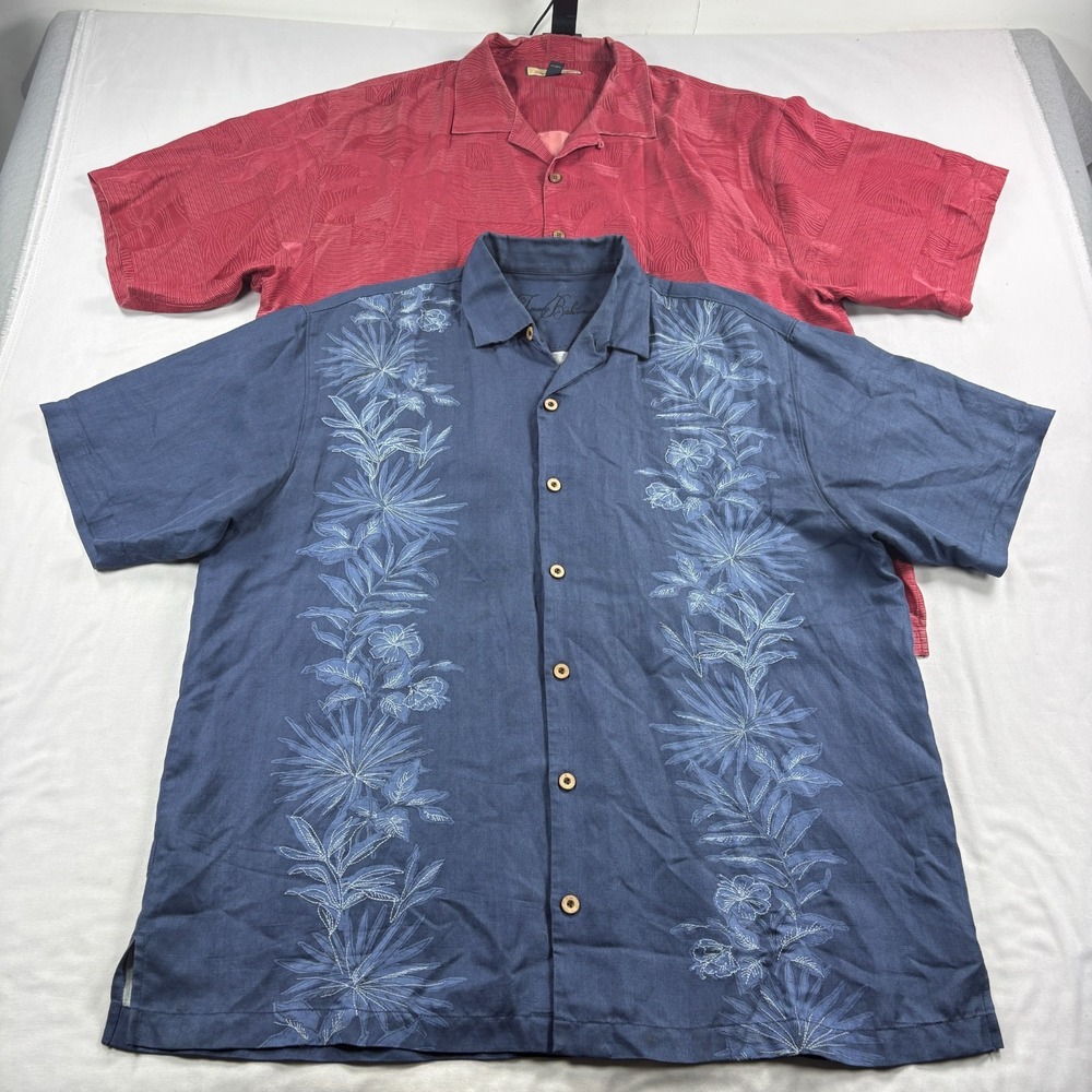 Tommy Bahama Silk Shirt Lot of 2 Mens XL Floral Hawaiian Button Up Tropical